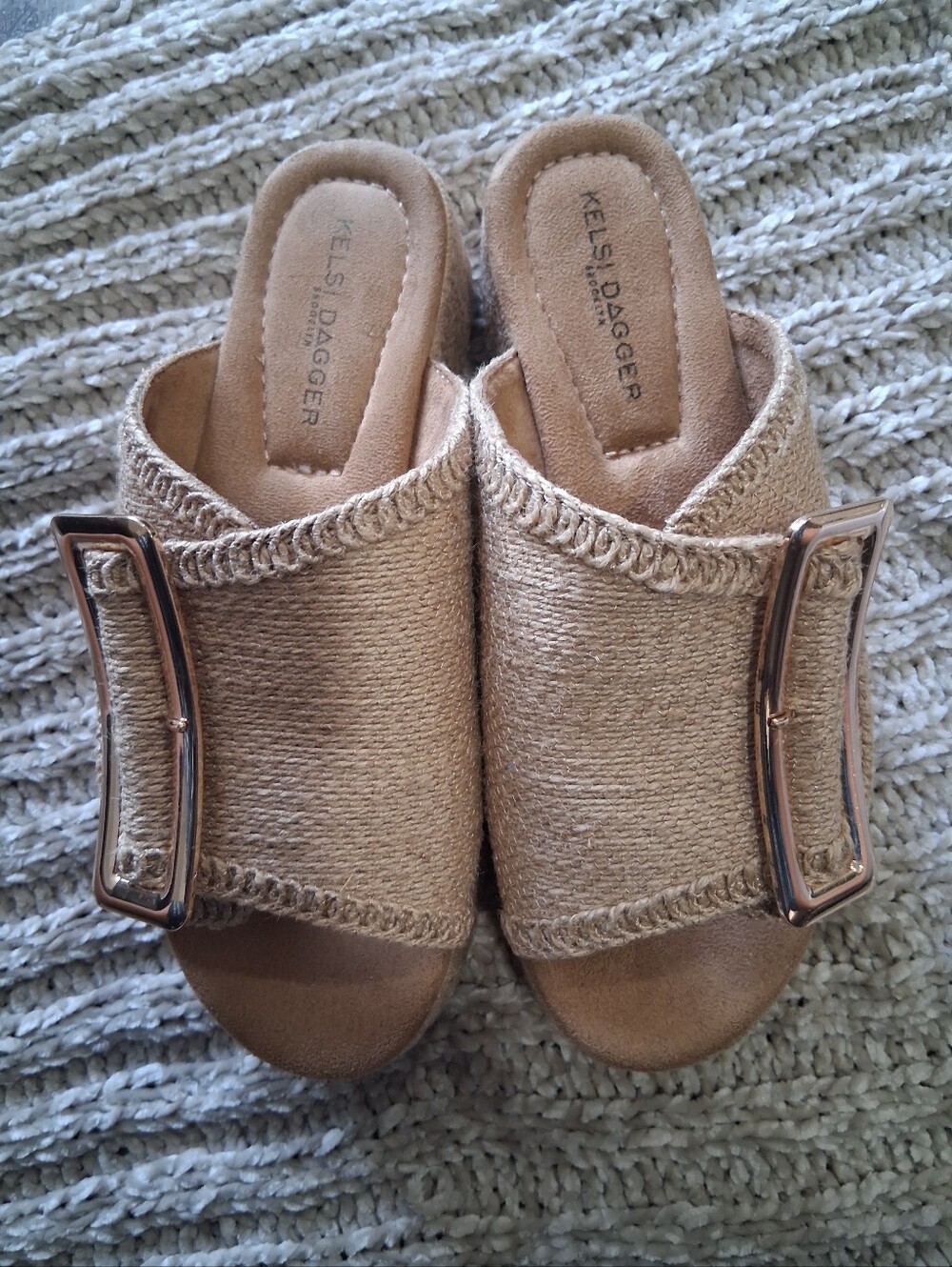 Kelsi Dagger Gold Espadrille Slide Sandals